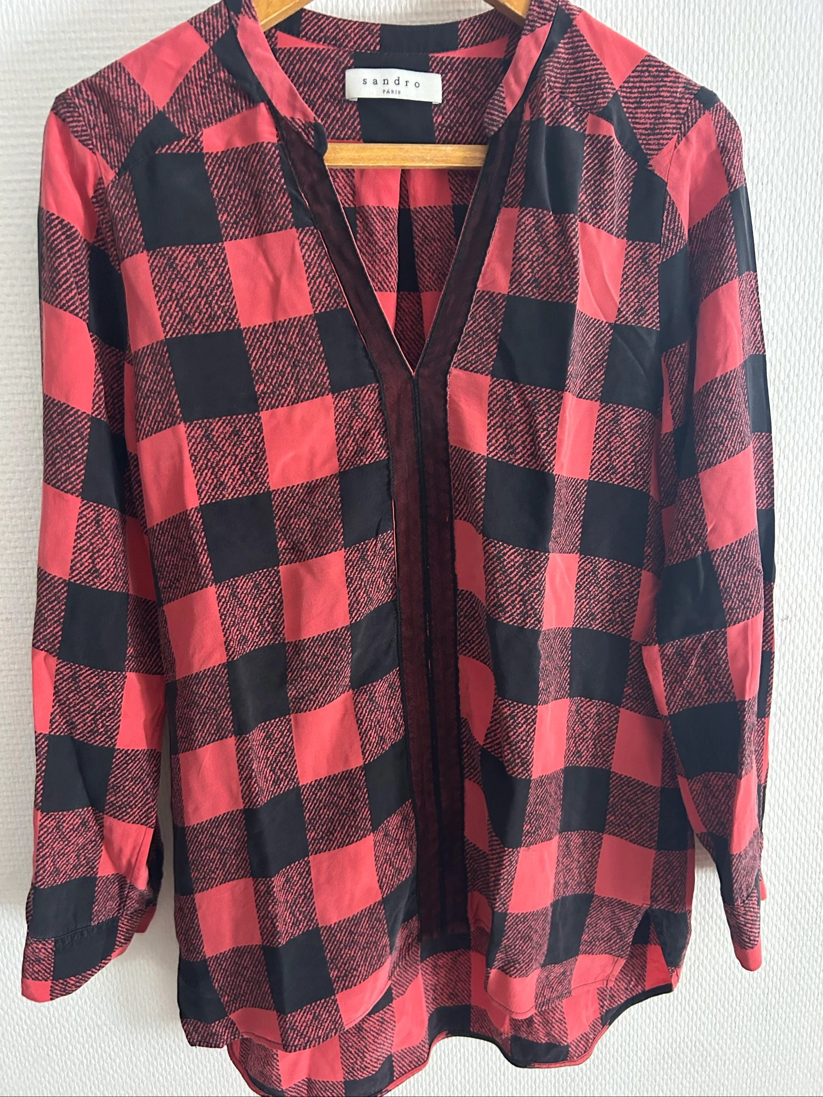 Camisa de seda a cuadros y detalles de terciopelo Sandro – Talla 1 (36) – photo 2